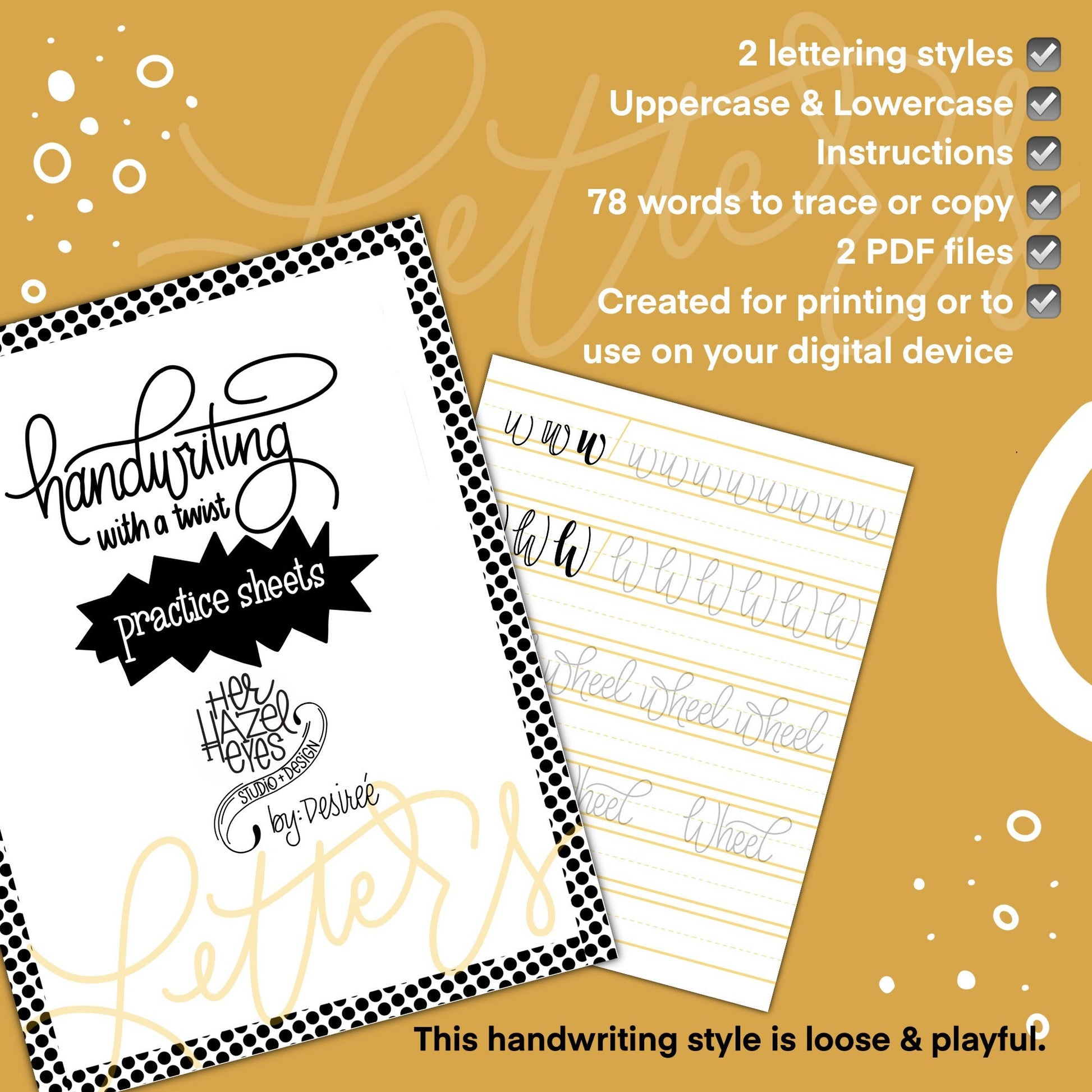 Printed hanbwriting Lettering worksheet with pen and tracing paper for at-home creative practice