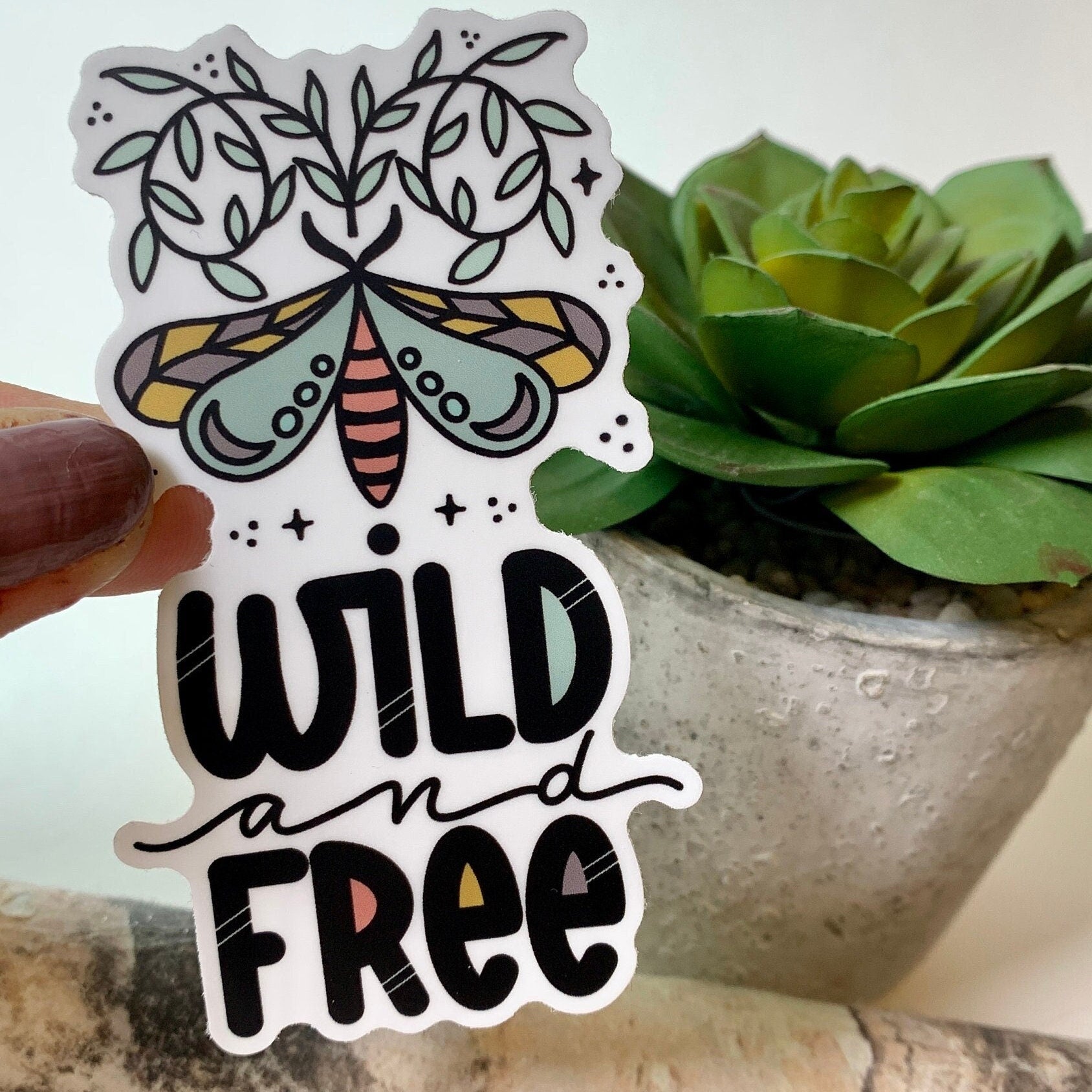 colorful wild and free moth sticker