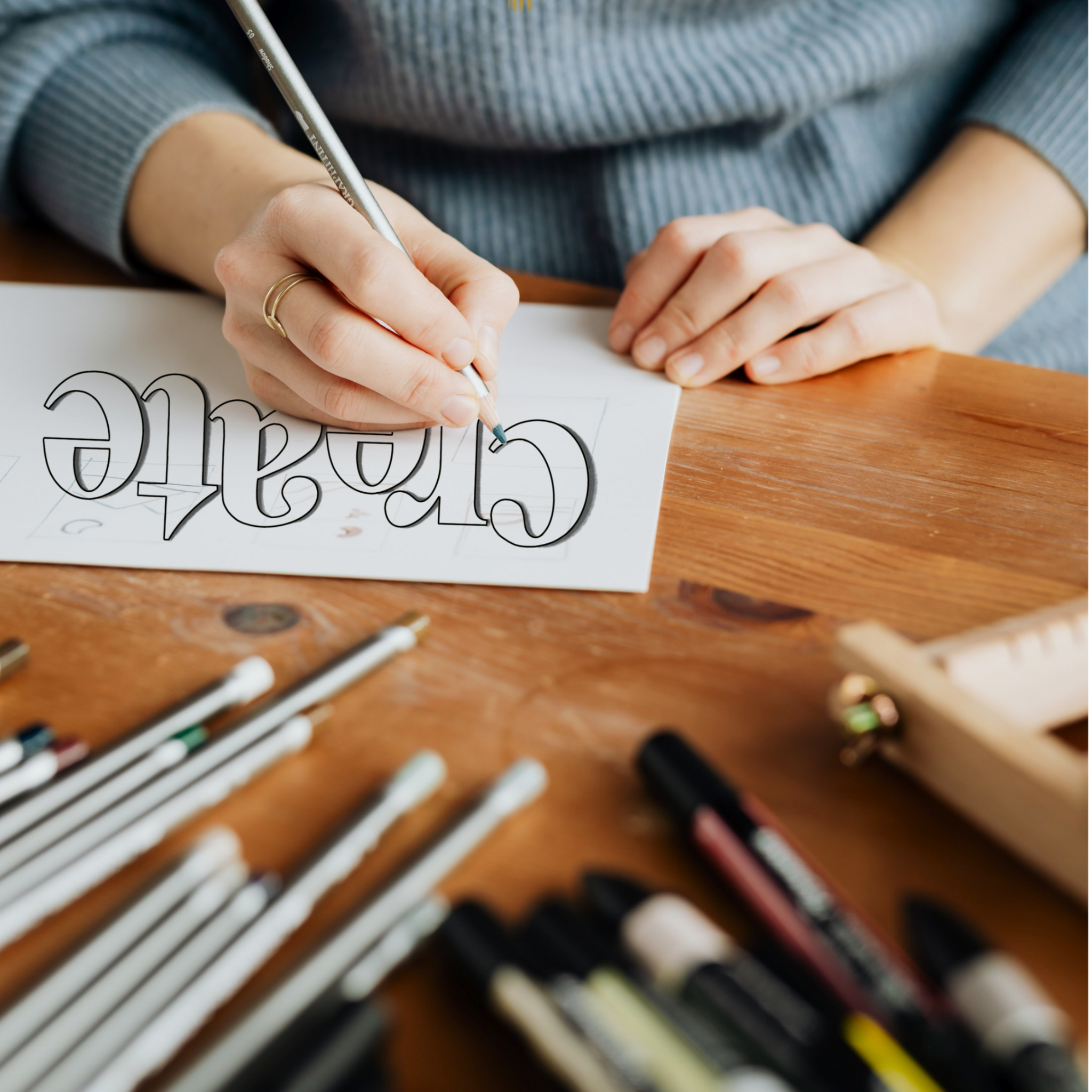 hand lettering with color pencils