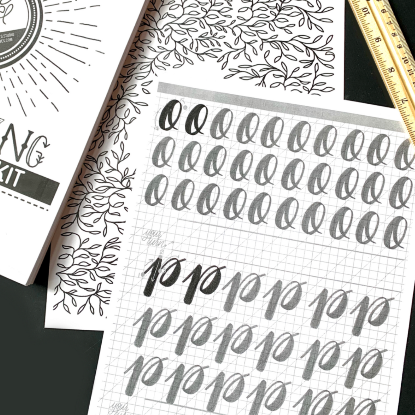 Printed Hand Lettering Practice Workbook for Beginners – Includes 4 Styles + Optional Pens – Brush, Block, Linear & Faux Calligraphy