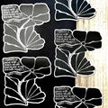 Black and white floral designs with Einstein's quote on a wooden surface.