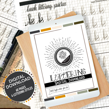 Cover of The Interactive Lettering Toolkit featuring 4 hand lettering styles for beginners and intermediate artists