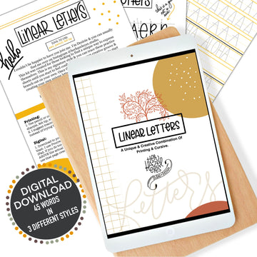 Cover of Linear Letters Hand Lettering Guide with printable and digital lettering practice sheets
