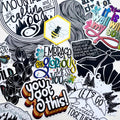 Collection of motivational stickers with various designs and text.