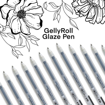 Close-up of black Sakura Gelly Roll Glaze pen used for hand lettering, journaling, and crafts on smooth surfaces.