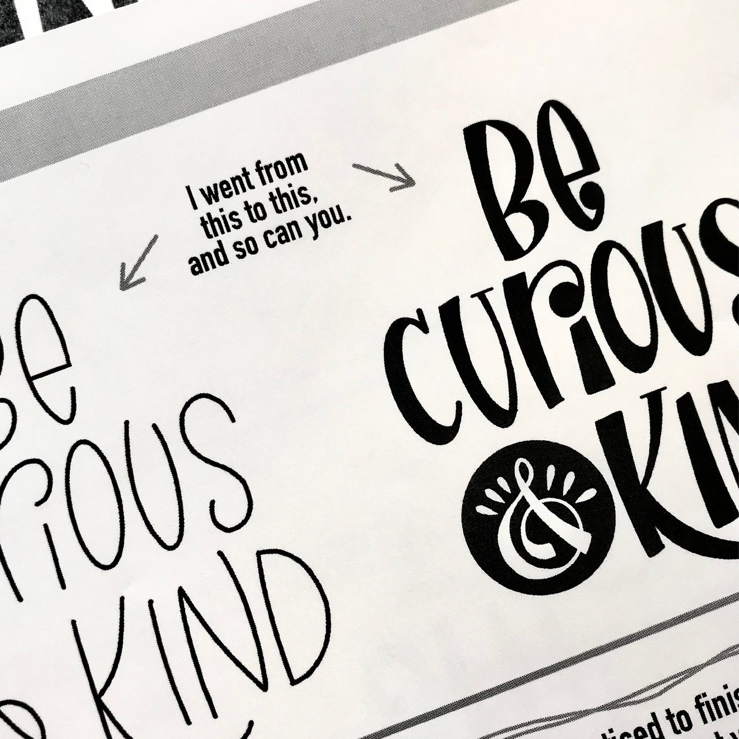 Close-up of stylus drawing on a quirky word in Wonky Letters guide using Procreate app