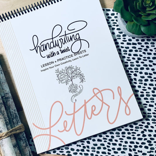 Handwriting with a Twist beginner lettering workbook with top coil binding and smooth premium pages"