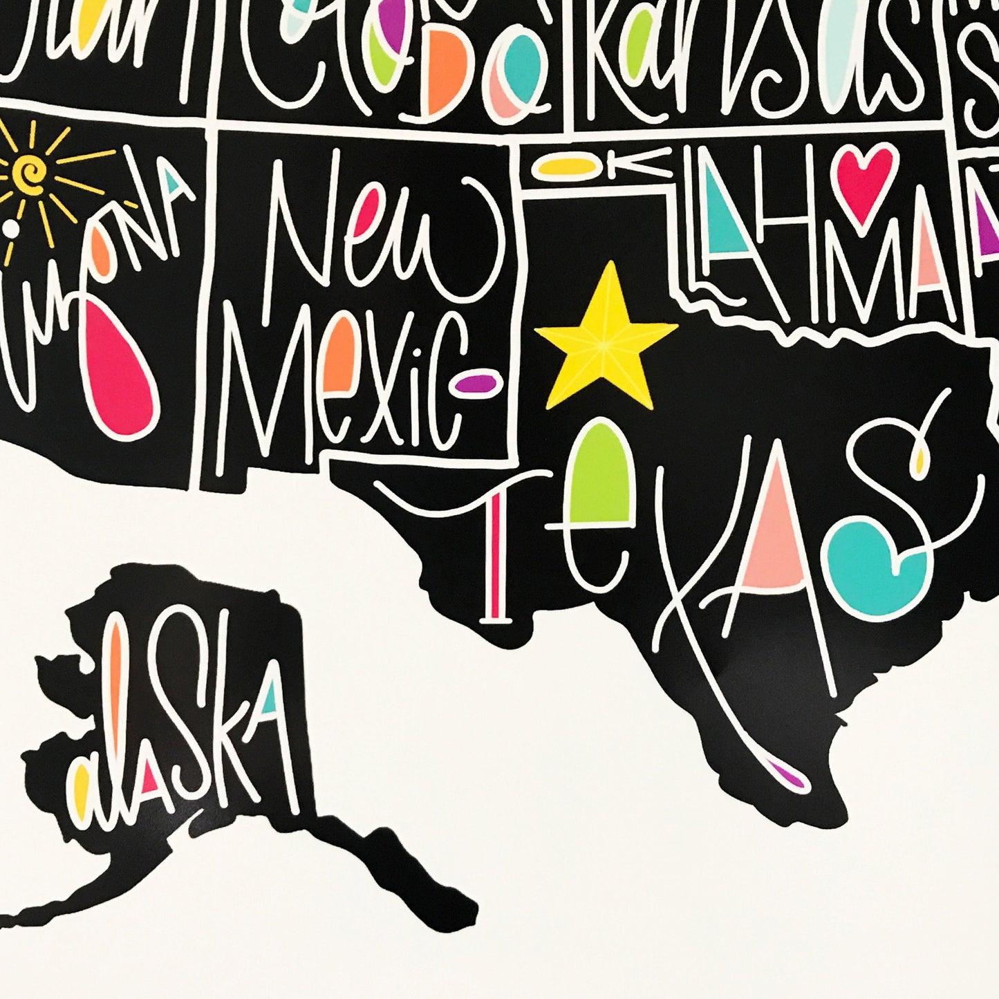 PRINTABLE, DIGITAL United States Map, Art Folk Art Hand Lettered Poster Illustration