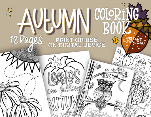 Fall Coloring Book Instant (Digital Download) Coloring Pages iPad Coloring Pages