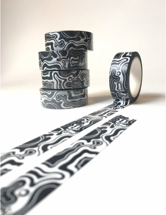 WASHI TAPE Groovy Journaling Tape Black & White Washi Tape for Planners 15mm Wide 10 Meters Long