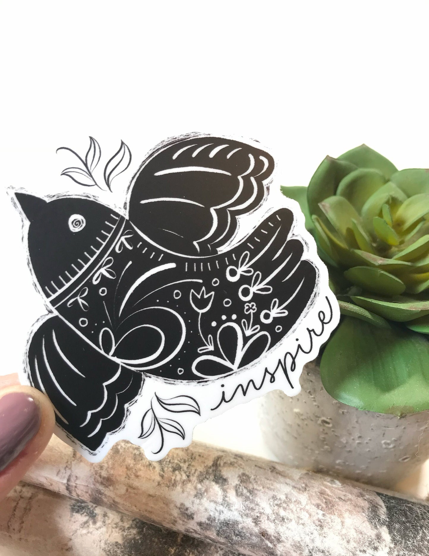 FOLK Art Artsy Bird Quote INSPIRE Waterproof Decal Water Bottle Sticker
